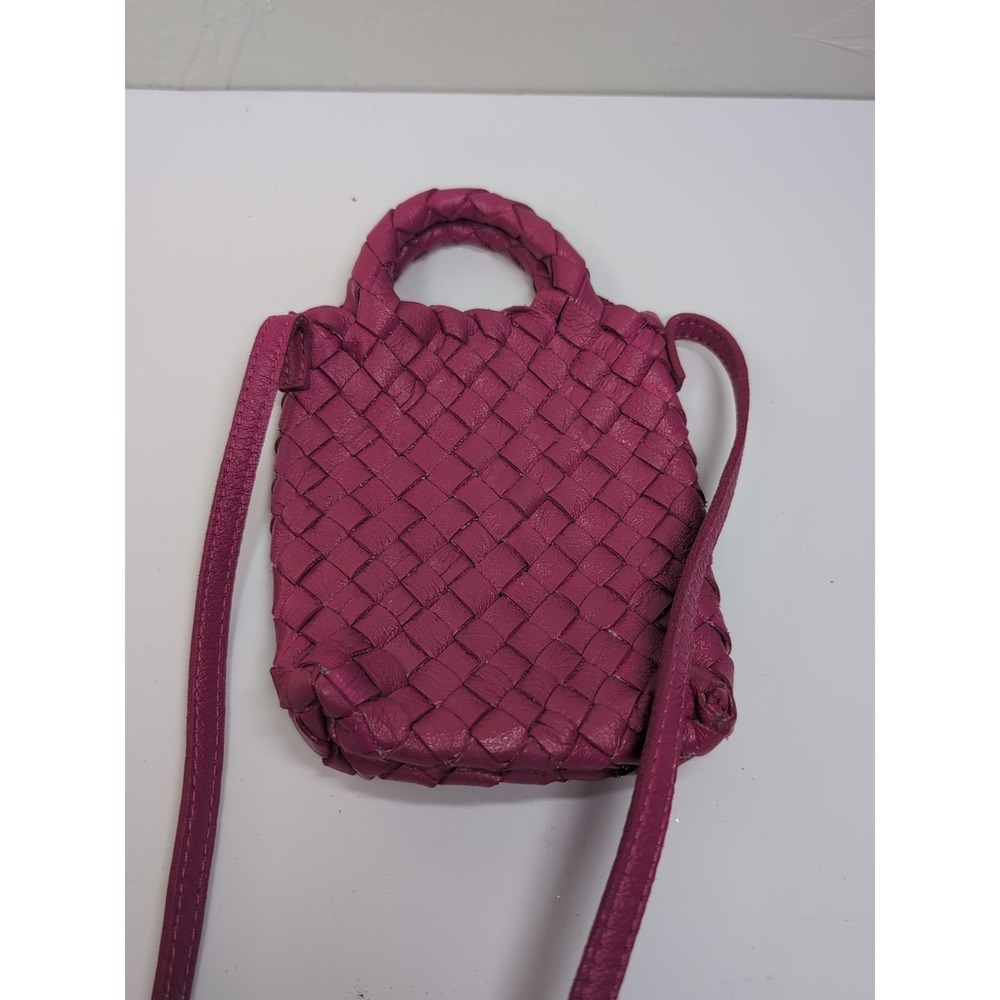 Free People Pink Woven Hearts Leather‎ Crossbody Cellphone Small Bag